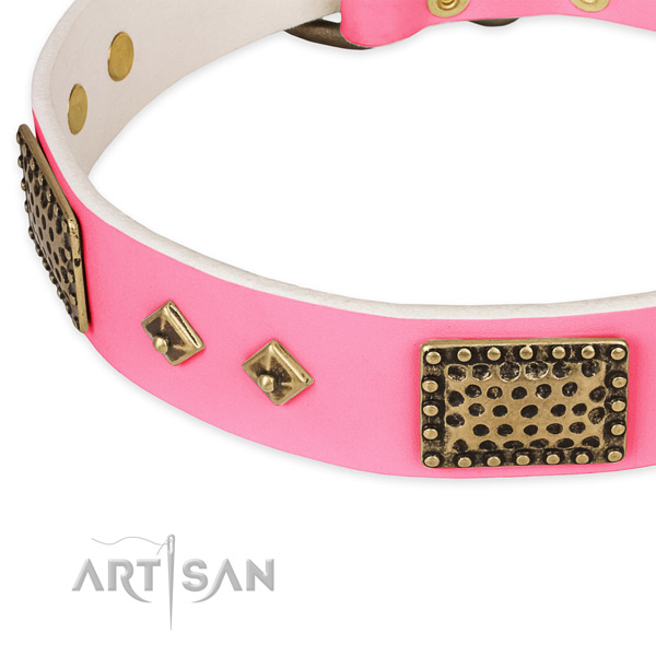 Durable hardware on full grain natural leather dog collar for your doggie