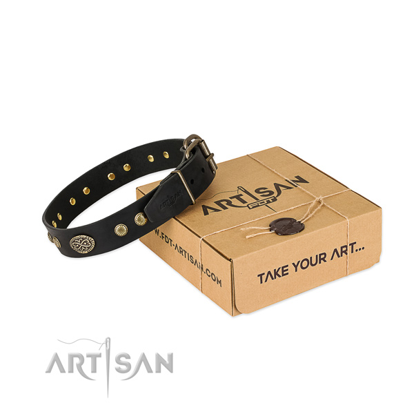 Durable traditional buckle on full grain natural leather dog collar for your dog