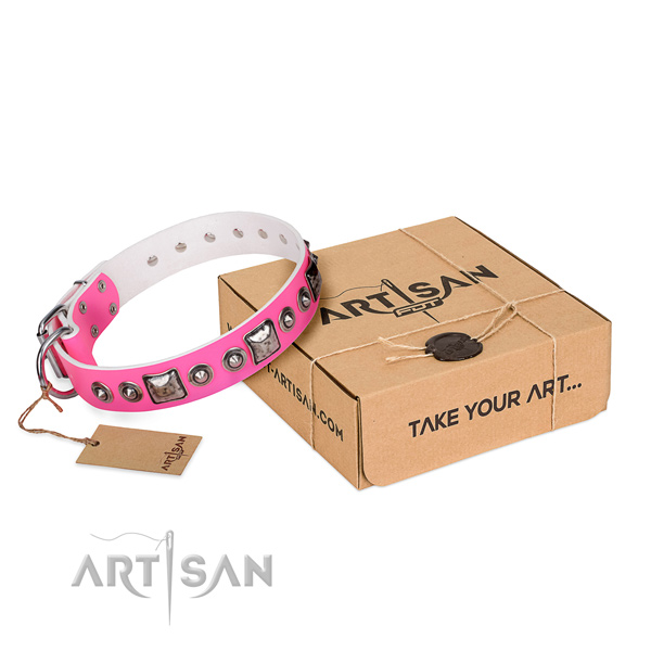 Durable full grain genuine leather dog collar crafted for handy use