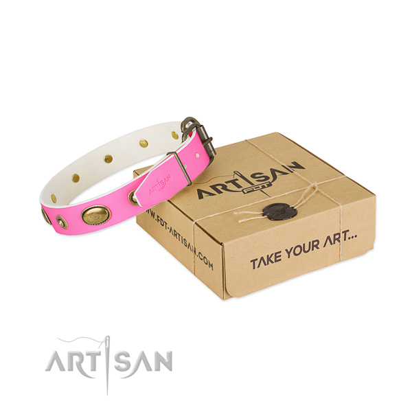 Embellished natural leather collar for your lovely dog