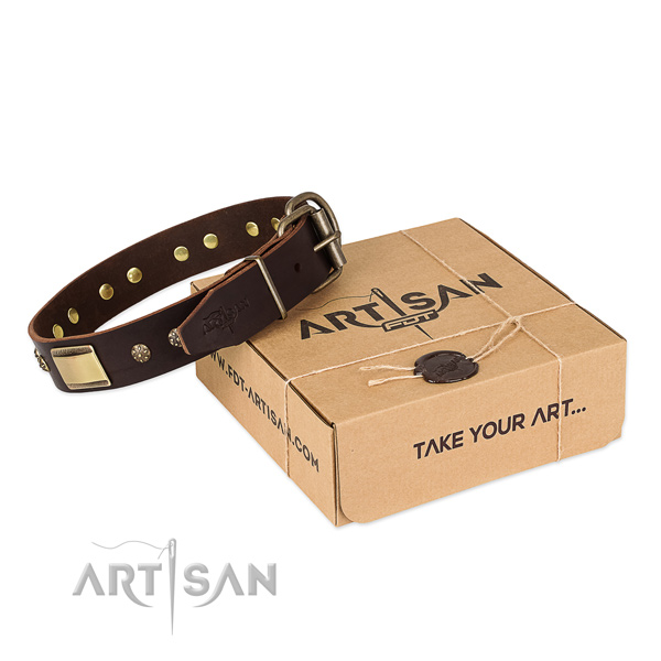 Stylish design full grain leather collar for your lovely doggie