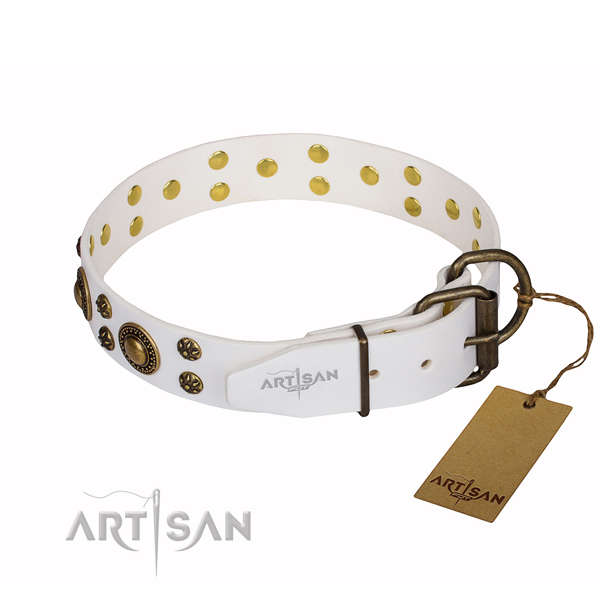 Easy wearing adorned dog collar of high quality natural leather