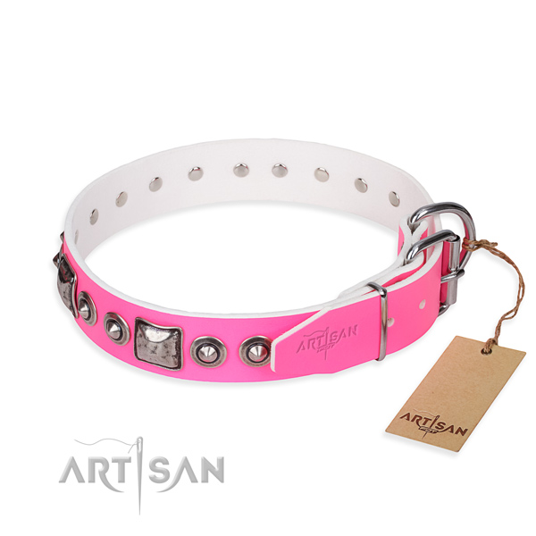 Strong full grain leather dog collar handmade for walking