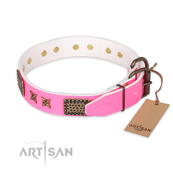 Rust-proof hardware on full grain leather collar for your stylish pet
