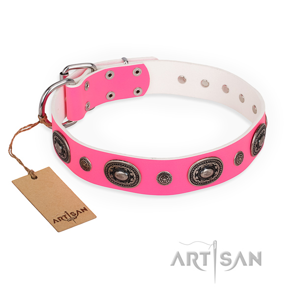 Soft full grain natural leather dog collar handcrafted for everyday walking