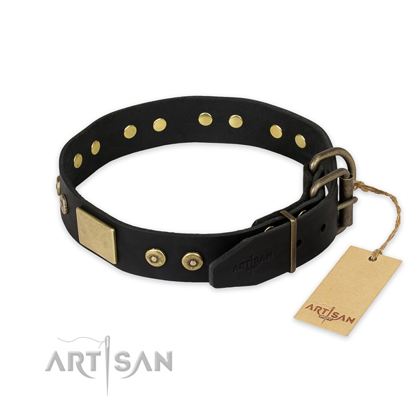 Rust resistant fittings on full grain genuine leather collar for walking your dog