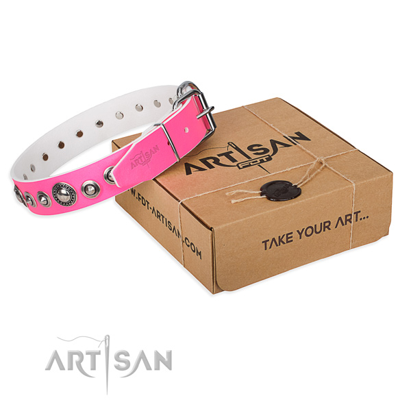 Full grain natural leather dog collar made of best quality material with reliable D-ring