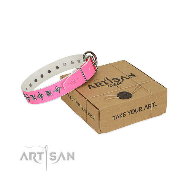 Top quality leather dog collar with stylish studs