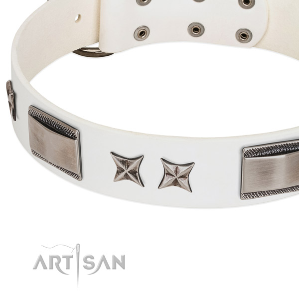 Reliable full grain genuine leather dog collar with corrosion proof fittings