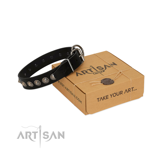 Quality full grain genuine leather dog collar with embellishments for your canine