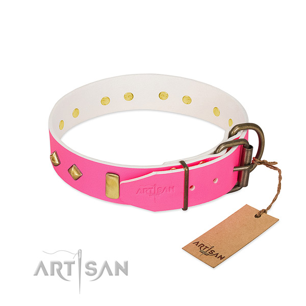 Full grain leather dog collar with corrosion proof D-ring for handy use