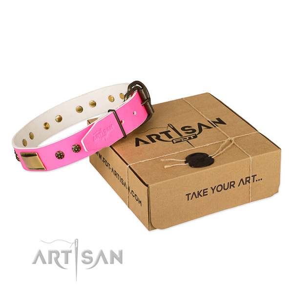 Inimitable genuine leather collar for your impressive pet