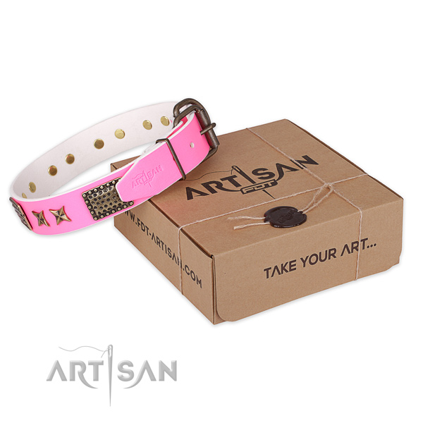 Rust resistant hardware on genuine leather collar for your attractive pet