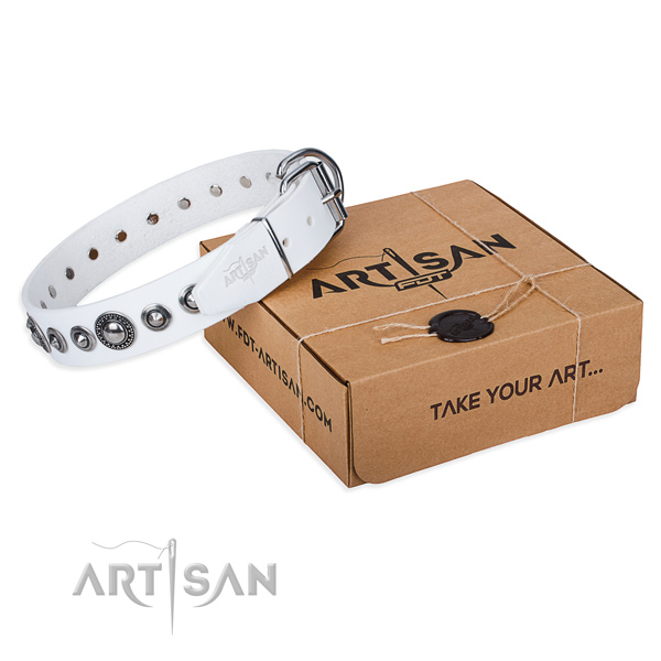 Leather dog collar made of high quality material with corrosion resistant D-ring