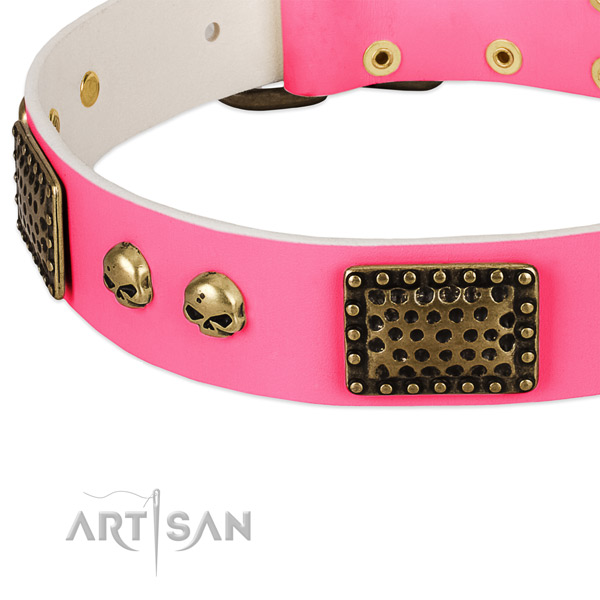 Reliable decorations on full grain genuine leather dog collar for your four-legged friend