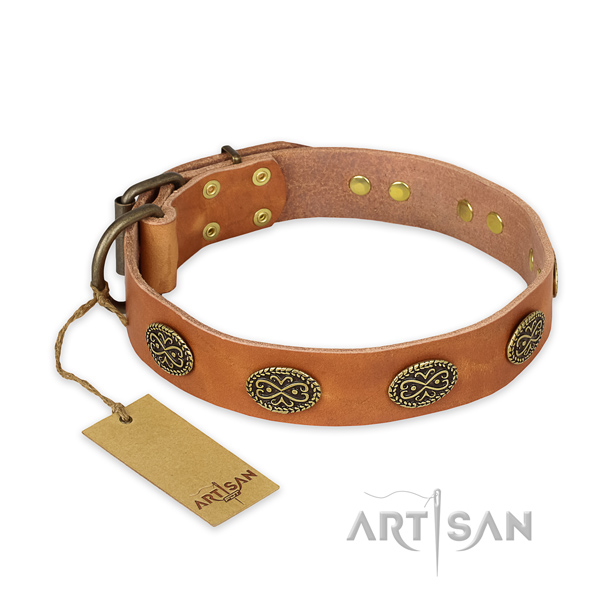Exquisite full grain leather dog collar with strong D-ring