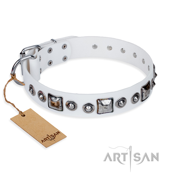 Full grain natural leather dog collar made of top rate material with durable D-ring