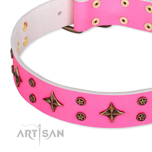Handy use studded dog collar of finest quality natural leather