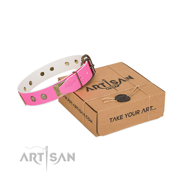 Corrosion resispinkt decorations on dog collar for everyday walking