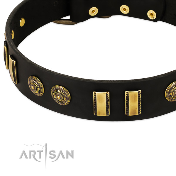 Corrosion resistant decorations on full grain genuine leather dog collar for your canine