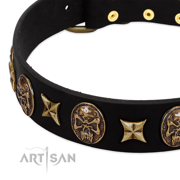 Corrosion resistant buckle on natural genuine leather dog collar for your doggie