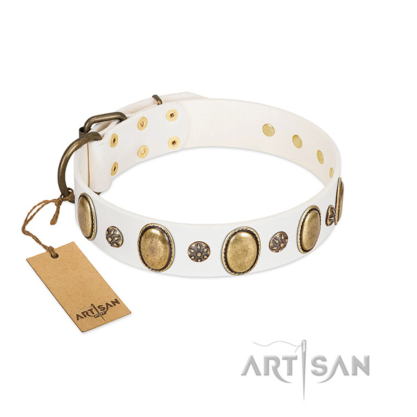 Daily walking flexible genuine leather dog collar