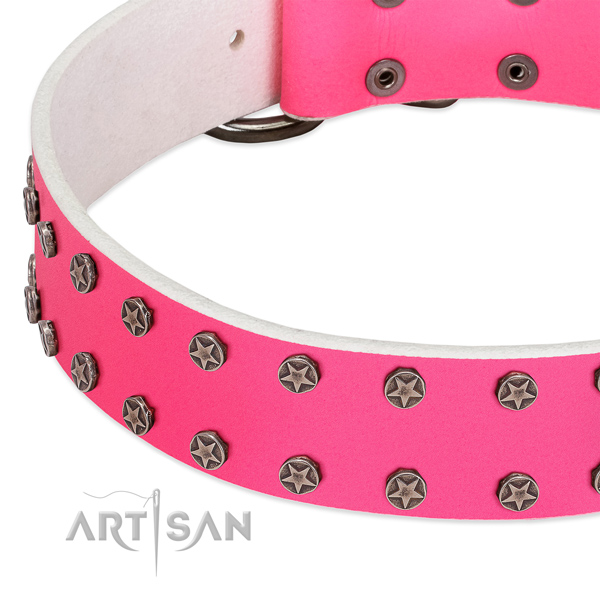 Quality full grain genuine leather dog collar with studs for your doggie