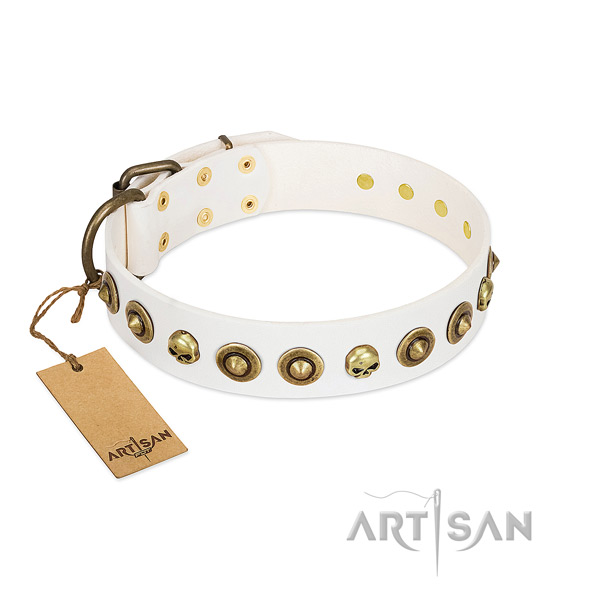 Genuine leather collar with top notch decorations for your doggie