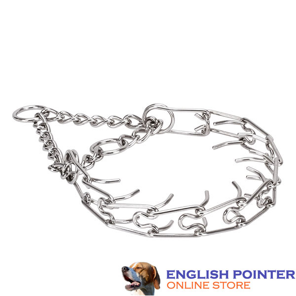 Prong collar of rust resistant stainless steel for badly behaved dogs