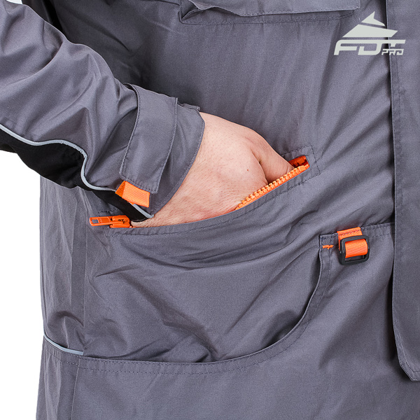 Grey FDT Professional Design Dog Trainer Jacket with Reliable Side Pockets