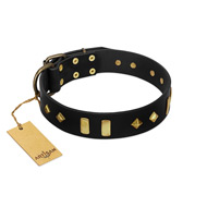 "De Luxe" FDT Artisan Black Leather English Pointer Collar with Old Bronze-like Plates and Studs
