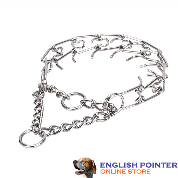 Dog prong collar with stainless steel removable prongs for medium canines