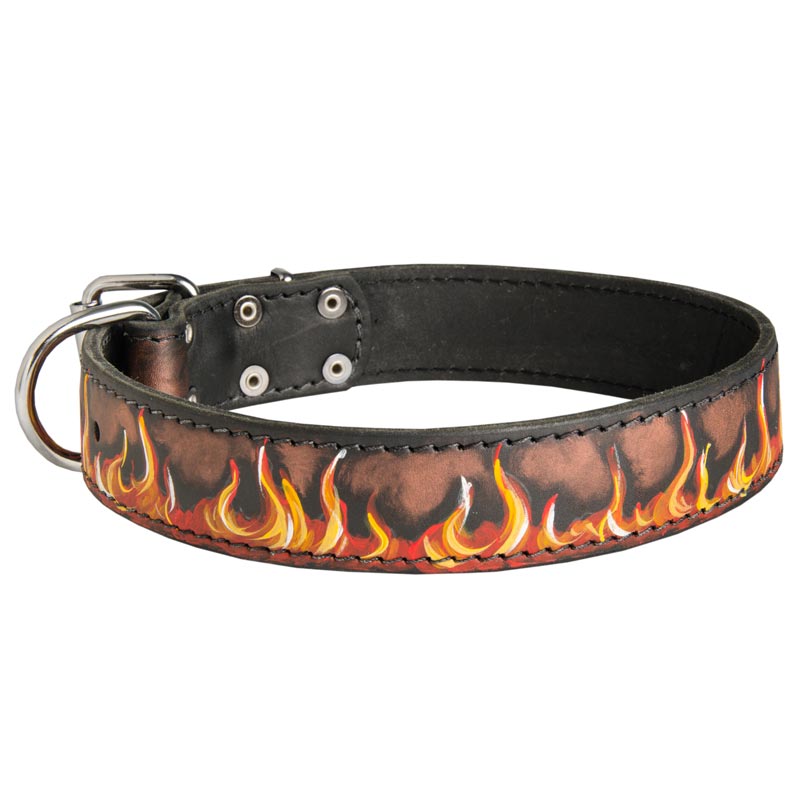 Handpainted Leather English Pointer Collar with Red Flames
