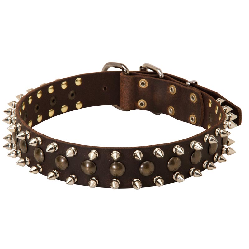 3 Rows Leather Spiked and Studded English Pointer Collar