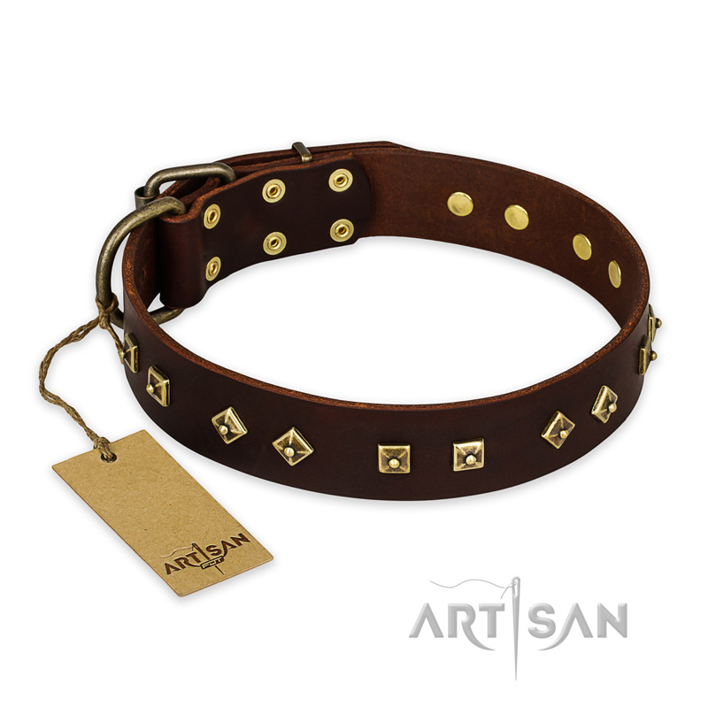 "Fashion Studs" FDT Artisan Decorated Leather English Pointer Collar with Old Bronze-Plated Steel Hardware